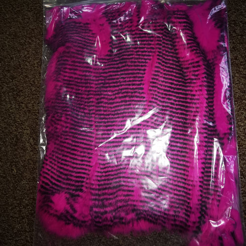 Full Rabbit Skin Pre-cut Zonker strips PINK BLACK BARRED