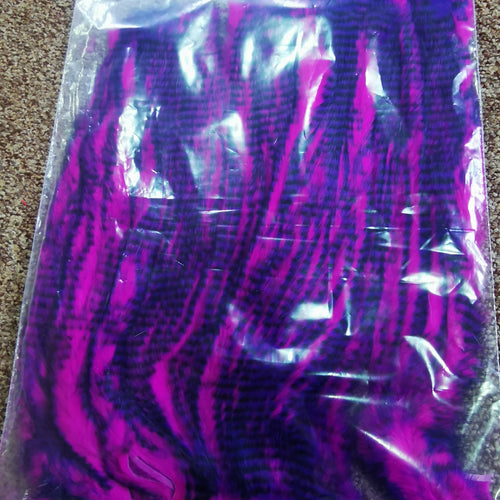 Full Rabbit Skin Pre-cut Zonker strips PINK PURPLE TIPPED BLACK BARRED