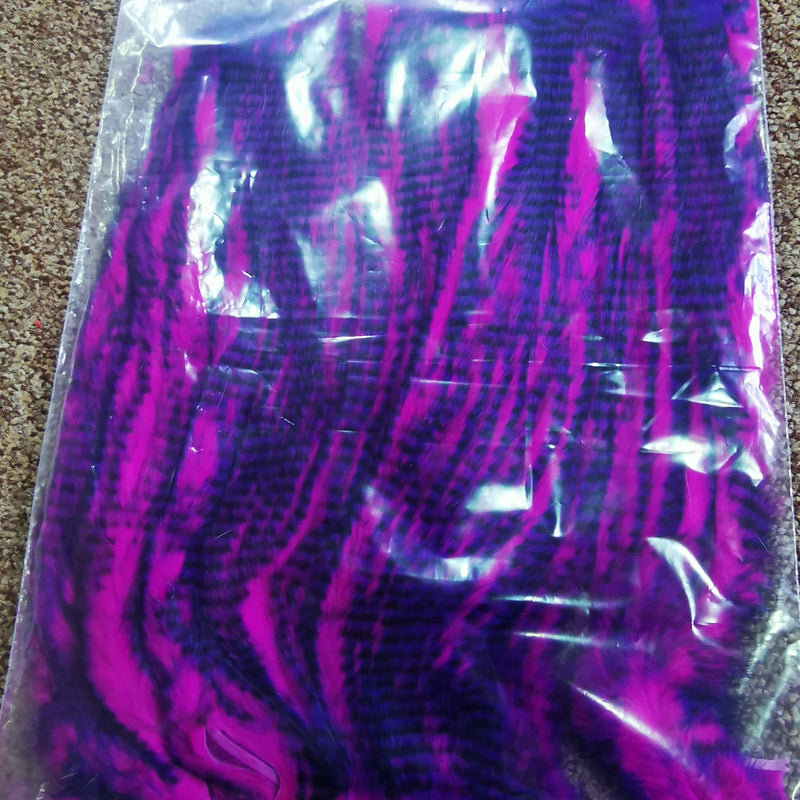 Full Rabbit Skin Pre-cut Zonker strips PINK PURPLE TIPPED BLACK BARRED