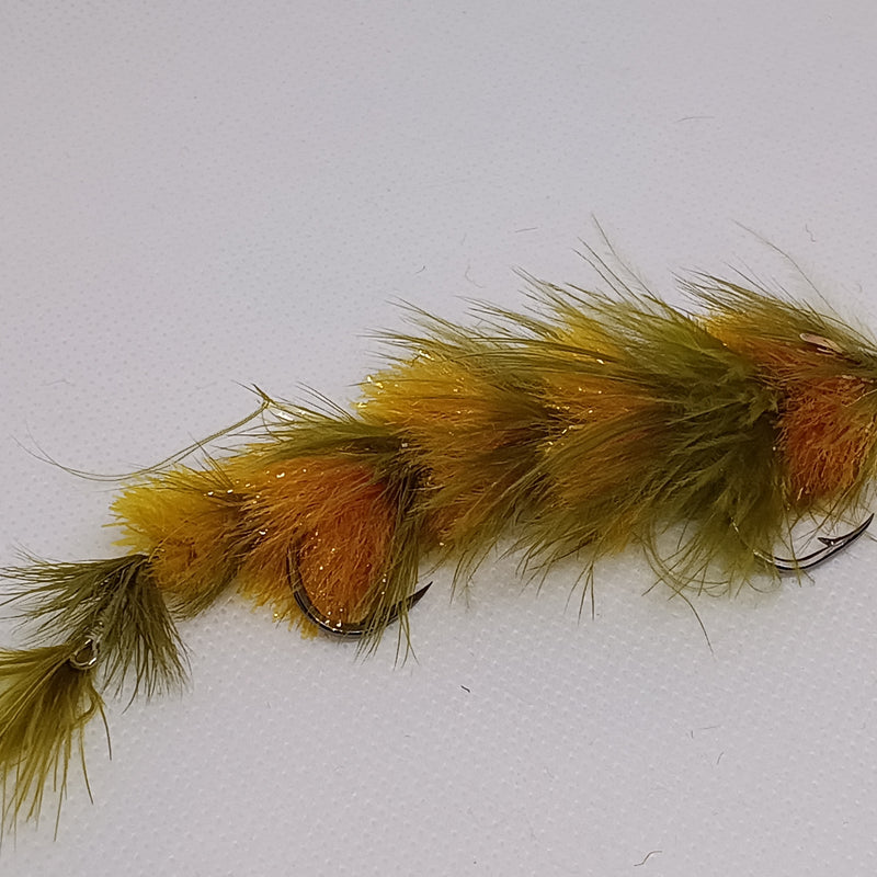 Game Changer Olive/Orange Pike Fly 3/0 Bait Fish Feather Game Changer