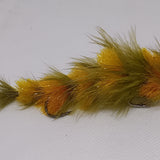 Game Changer Olive/Orange Pike Fly 3/0 Bait Fish Feather Game Changer