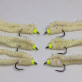 6 Flu Cheese Shimmy Worms Fly Fishing Fly. Size 10 Barbless