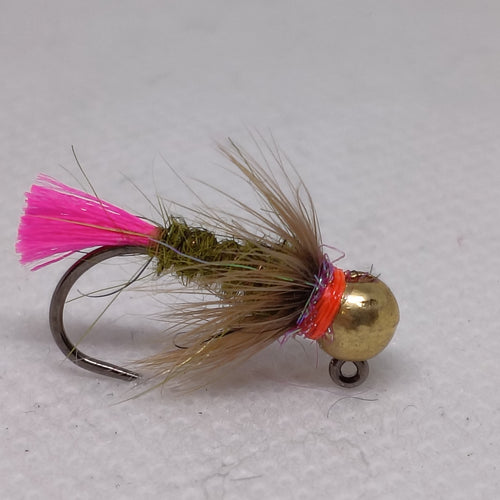 TUNGSTEN NYMPHS 4.6mm BEADS Size 10 Barbless Jig Hook Pink Tail Olive Body Brass Bead