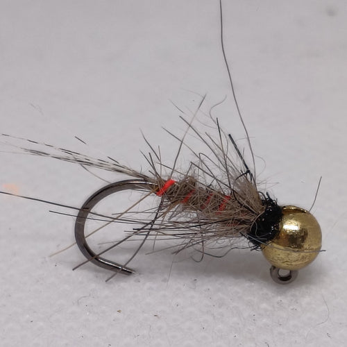 TUNGSTEN NYMPHS 4.6mm BEADS Size 10 Barbless Jig Hook Red Rib Hares Ear Brass Bead