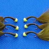 6 Olive Hot Head Bung Buzzers Stalking Size 12 - Fly Fishing Flies Trout (Copy) (Copy) (Copy)