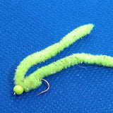 6 CHARTREUSE Shimmy Worms Fly Fishing Fly. Size 10 Barbed hook
