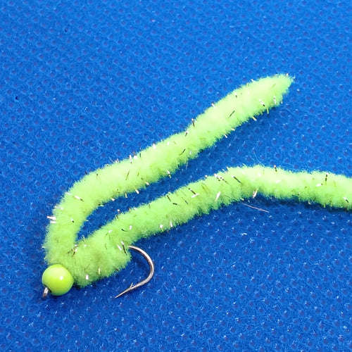 6 CHARTREUSE Shimmy Worms Fly Fishing Fly. Size 10 Barbed hook