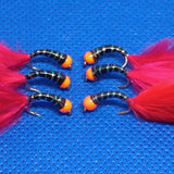 6 RED Phoenix Hot Head Bung Buzzers Stalking Size 12 - Fly Fishing Flies Trout