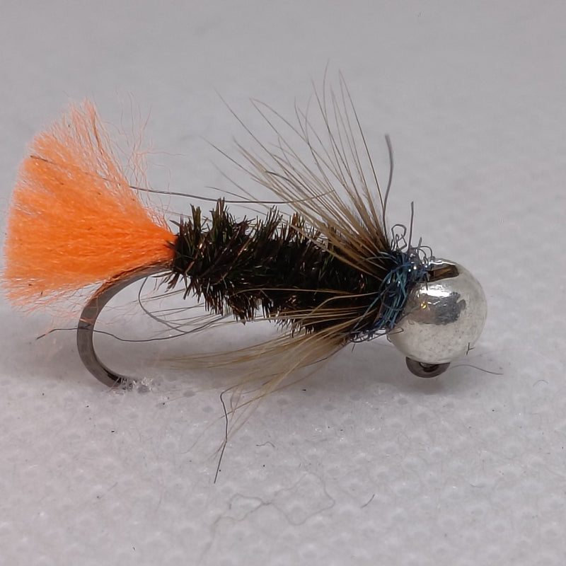 TUNGSTEN NYMPHS 4.6mm BEADS Size 10 Barbless Jig Hook Orange Tail Silver Bead