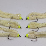 6 Flu Cheese Shimmy Worms Fly Fishing Fly. Size 10 Barbless