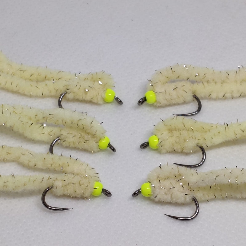 6 Flu Cheese Shimmy Worms Fly Fishing Fly. Size 10 Barbless