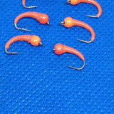 6 Orange Beaded Bung Buzzers Barbless Size 10 Trout Fly