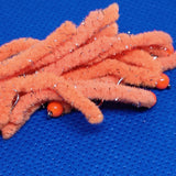 6 Orange Shimmy Worms Fly Fishing Fly. Size 10 Barbed Hook