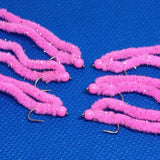 6 Shocking Pink Shimmy Worms Fly Fishing Fly. Size 10 Barbed Hook