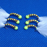 6 Red Stripped Holographic Hot Head Bung Buzzers Stalking Size 12 - Fly Fishing Flies Trout