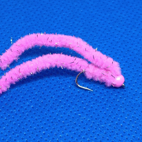6 Shocking Pink Shimmy Worms Fly Fishing Fly. Size 10 Barbed Hook