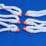 6 White Shimmy Worms Fly Fishing Fly. Size 10 Barbed