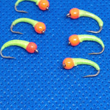 6 Chartreuse Hot Head Beaded Bung Buzzers Barbed Size 10 Trout Fly