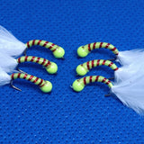 6 Red Stripped Holographic Hot Head Bung Buzzers Stalking Size 12 - Fly Fishing Flies Trout