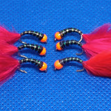 6 RED Phoenix Hot Head Bung Buzzers Stalking Size 12 - Fly Fishing Flies Trout