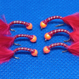 6 Red Holographic Hot Head Bung Buzzers Stalking Size 12 - Fly Fishing Flies Trout