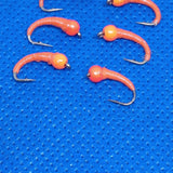 6 Orange Beaded Bung Buzzers Barbless Size 10 Trout Fly