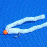 6 White Shimmy Worms Fly Fishing Fly. Size 10 Barbed