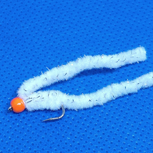 6 White Shimmy Worms Fly Fishing Fly. Size 10 Barbed
