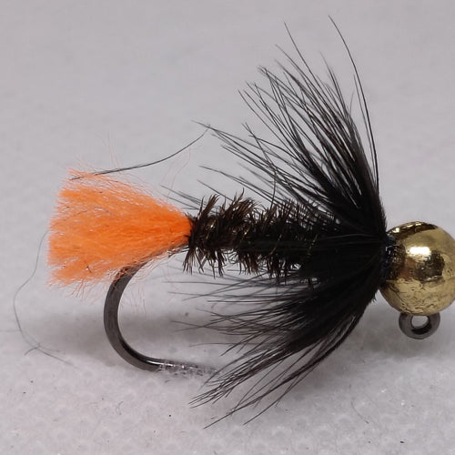 TUNGSTEN NYMPHS 4.6mm BEADS Size 10 Barbless Jig Hook Orange Tail Black Body Brass Bead