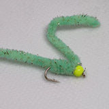 6 Spearmint Shimmy Worms Fly Fishing Fly. Size 10 Barbed Hook