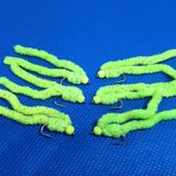 6 CHARTREUSE Shimmy Worms Fly Fishing Fly. Size 10 Barbed hook