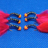 6 RED Phoenix Hot Head Bung Buzzers Stalking Size 12 - Fly Fishing Flies Trout