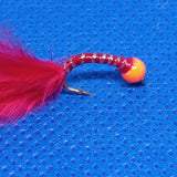 6 Red Holographic Hot Head Bung Buzzers Stalking Size 12 - Fly Fishing Flies Trout