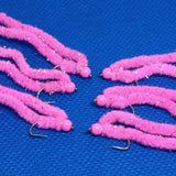 6 Shocking Pink Shimmy Worms Fly Fishing Fly. Size 10 Barbed Hook