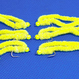 6 Flu Yellow Shimmy Worms Fly Fishing Fly. Size 10 Barbed Hook