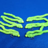 6 CHARTREUSE Shimmy Worms Fly Fishing Fly. Size 10 Barbed hook