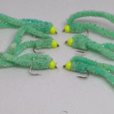 6 Spearmint Shimmy Worms Fly Fishing Fly. Size 10 Barbed Hook