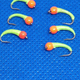6 Chartreuse Hot Head Beaded Bung Buzzers Barbed Size 10 Trout Fly