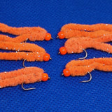 6 Orange Shimmy Worms Fly Fishing Fly. Size 10 Barbed Hook