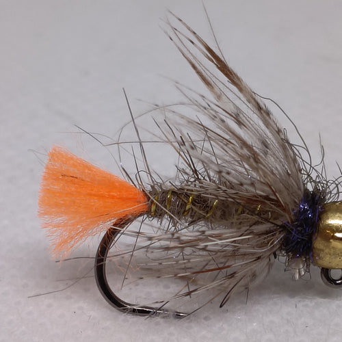 TUNGSTEN NYMPHS 4.6mm BEADS Size 10 Barbless Jig Hook Hares Ear orange tail Brass Bead