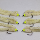 6 Flu Cheese Shimmy Worms Fly Fishing Fly. Size 10 Barbless