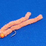 6 Orange Shimmy Worms Fly Fishing Fly. Size 10 Barbed Hook