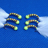 6 Red Stripped Holographic Hot Head Bung Buzzers Stalking Size 12 - Fly Fishing Flies Trout