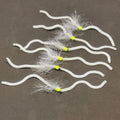6 x White and Chartreuse Squirmy size 10 Barbless Squirmy Worm
