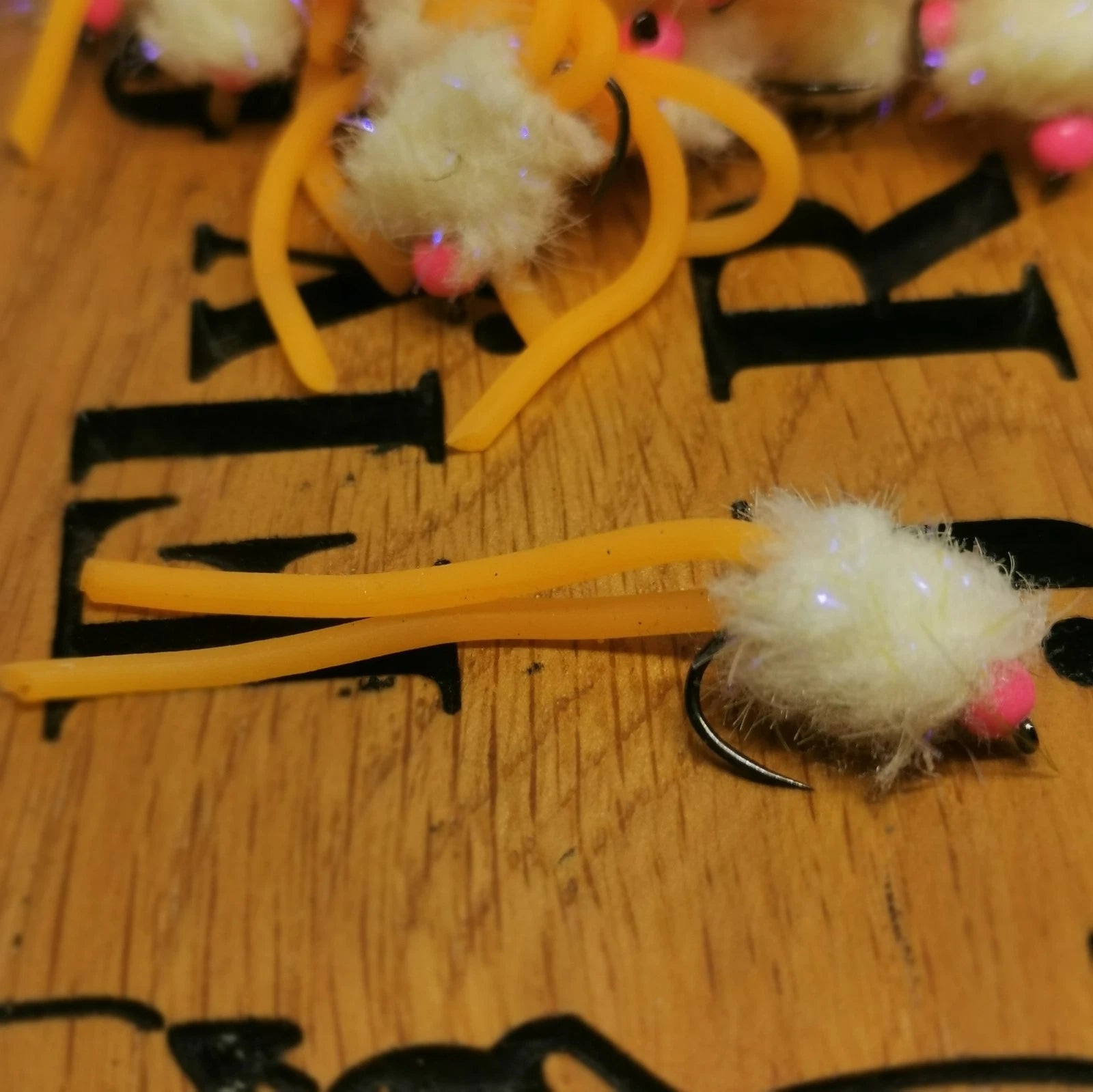6 X  Orange Cheese Squirmy Worm Blob Size 10 Barbless Hot Head Trout Flies.