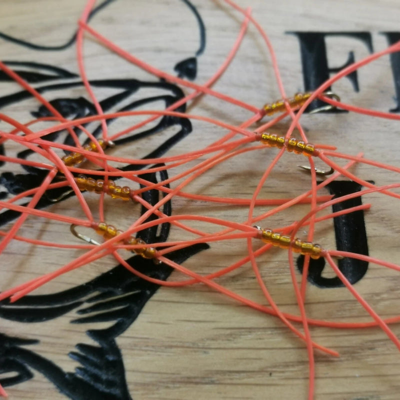 6 Orange Apps Blood Worm Trout Fly -  size 10