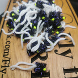 6X Black UV and White Squirmy Worm Blob Size 12 Barbless Chartreuse Hot Head