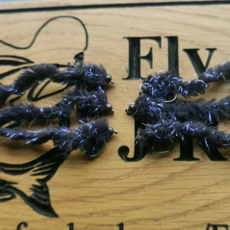 6 BLACK Electric Eggstacy UV Worms. Fly Fishing trout fly lure