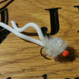 6 x Squirmy Worm Blob Size 10 Barbless White Fritz Hot Head Trout Flies.