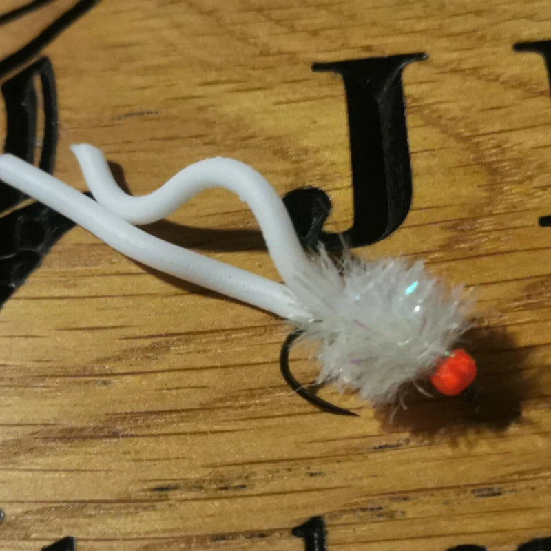 6 x Squirmy Worm Blob Size 10 Barbless White Fritz Hot Head Trout Flies.